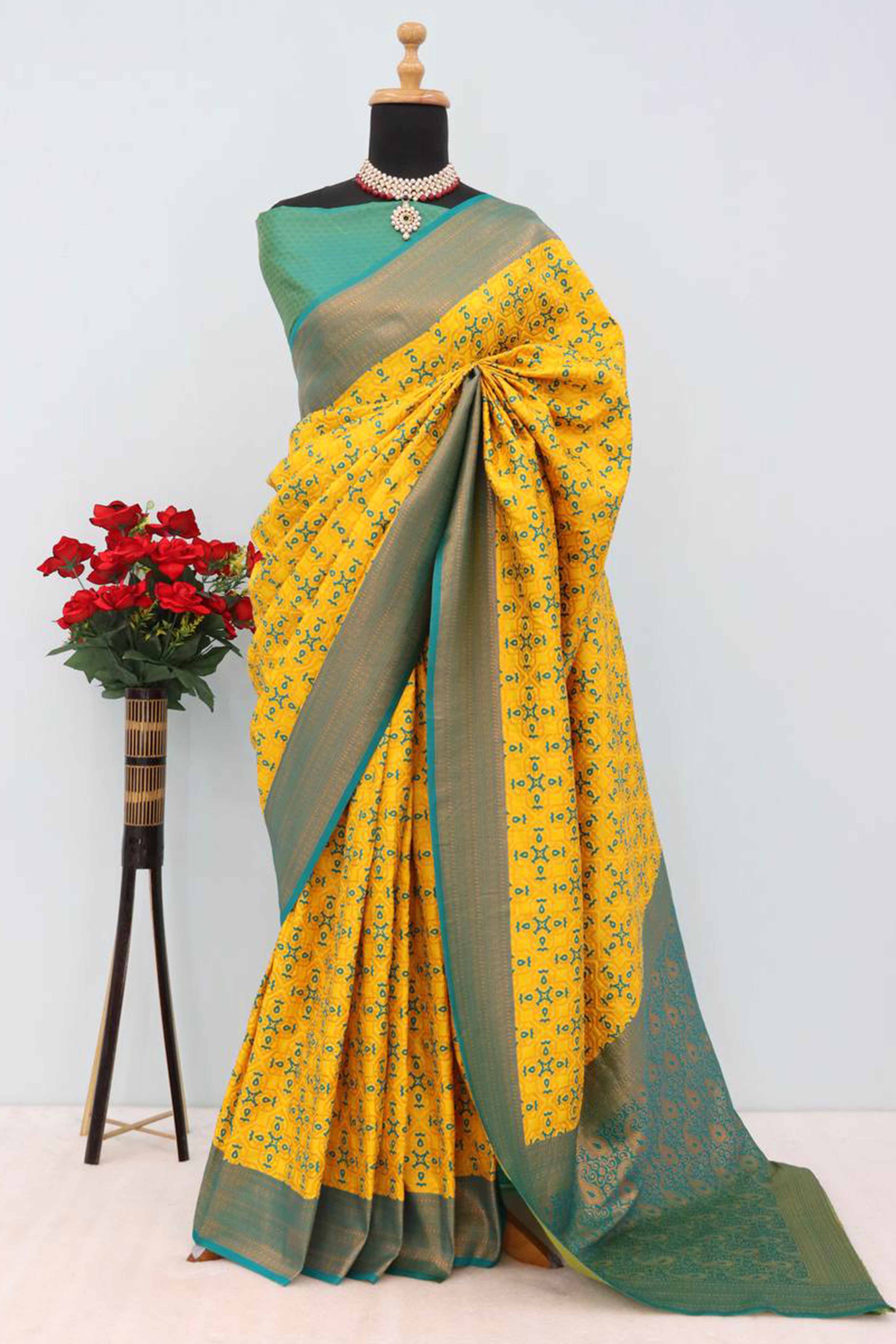 Yellow Zari Woven With Butti Work Banarasi Silk Saree