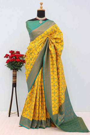 Yellow Zari Woven With Butti Work Banarasi Silk Saree