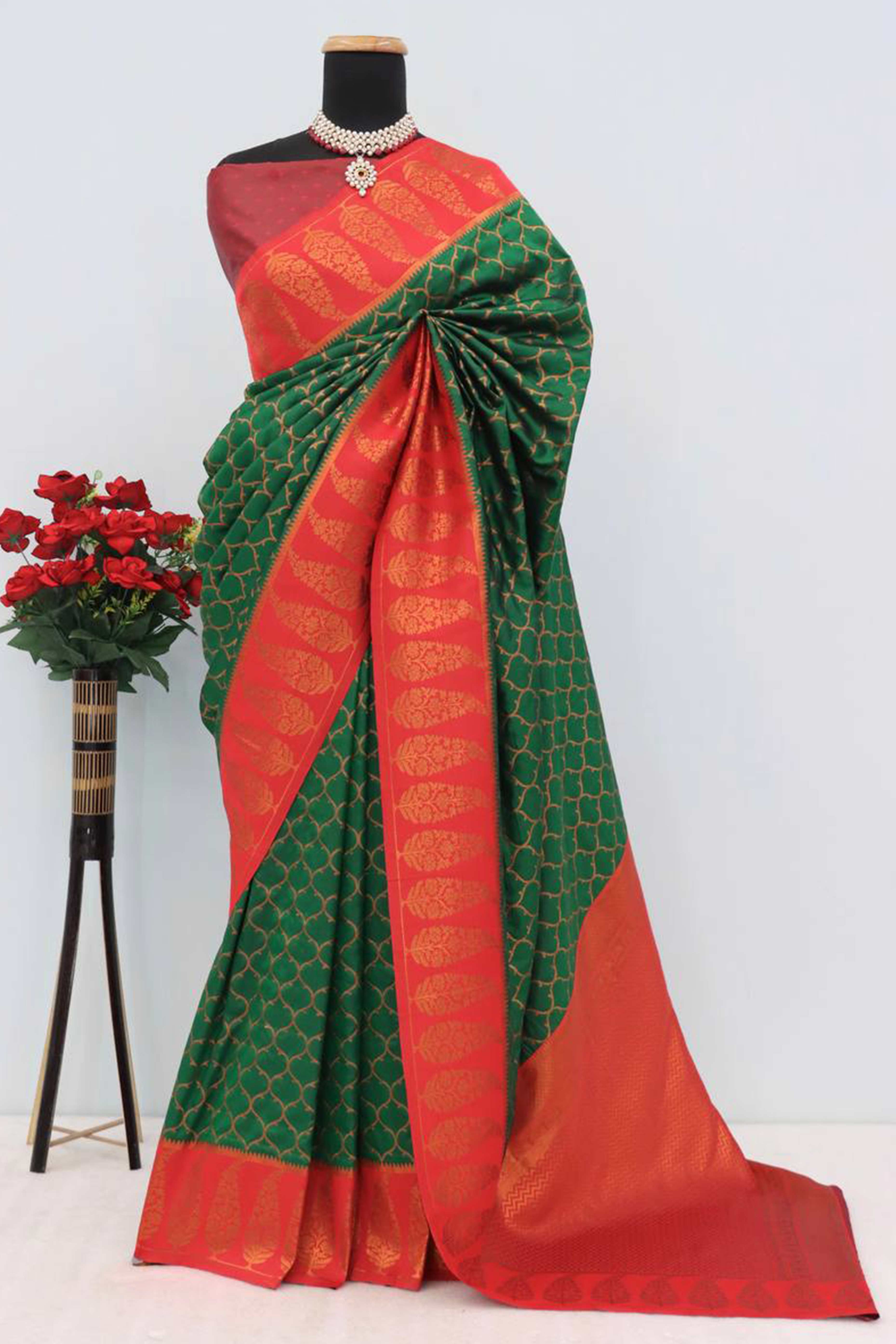 Green Floral Woven Kanjivaram Silk Saree