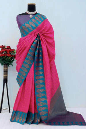 Pink Floral Woven Kanjivaram Silk Saree