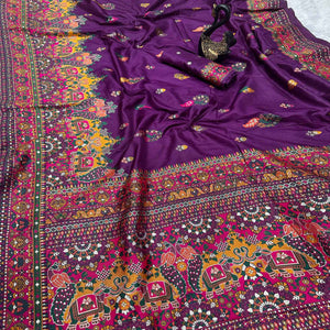 Purple Pashmina Silk Weaving Saree Designed in Classic Rajwadi Style for Festive Wear