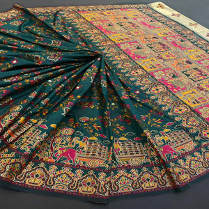 Royal Dark Green Pashmina Silk Saree with Rajwadi Zari Weaving