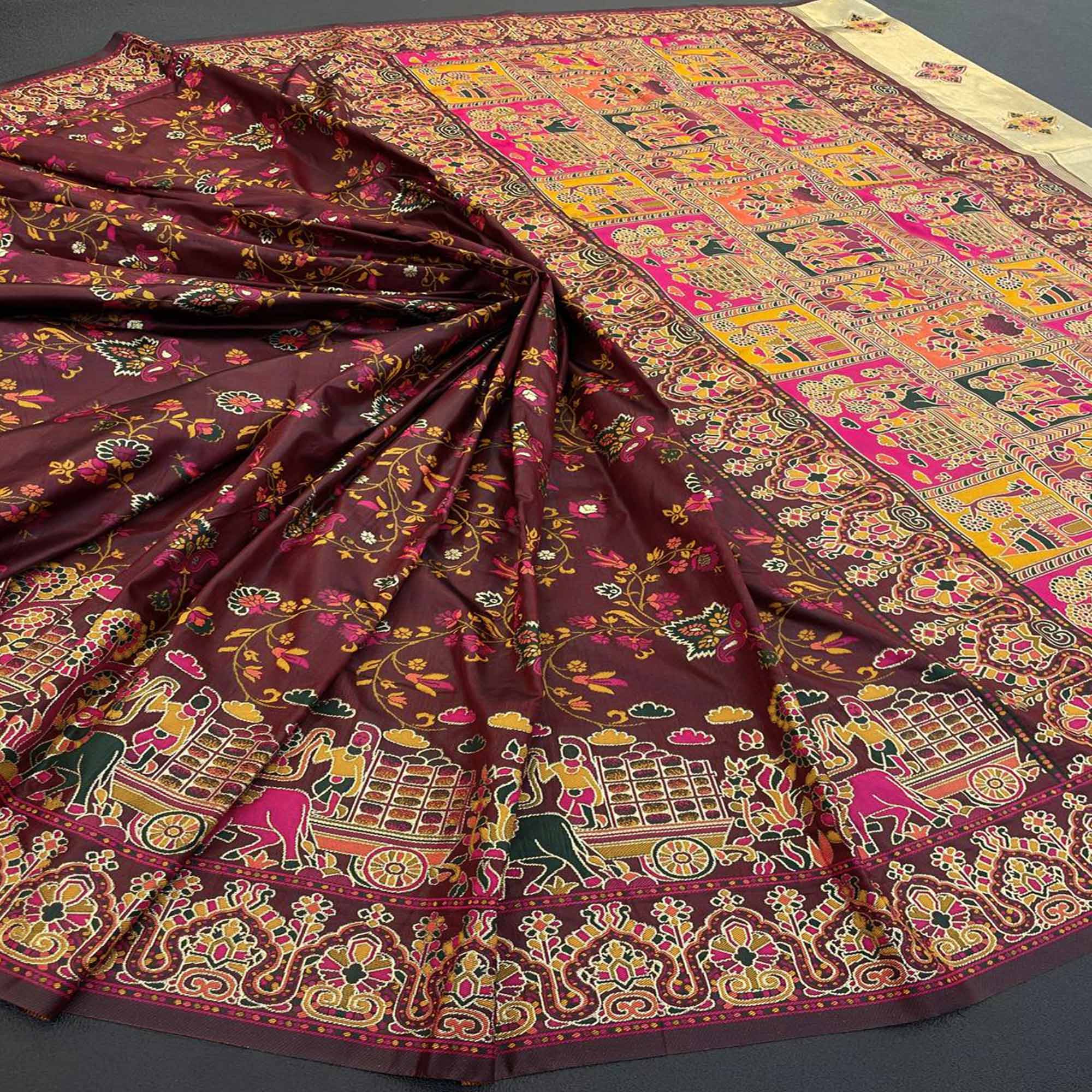 Royal Maroon Pashmina Silk Saree with Rajwadi Zari Weaving