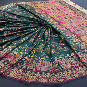 Royal Morpich Green Pashmina Silk Saree with Rajwadi Zari Weaving