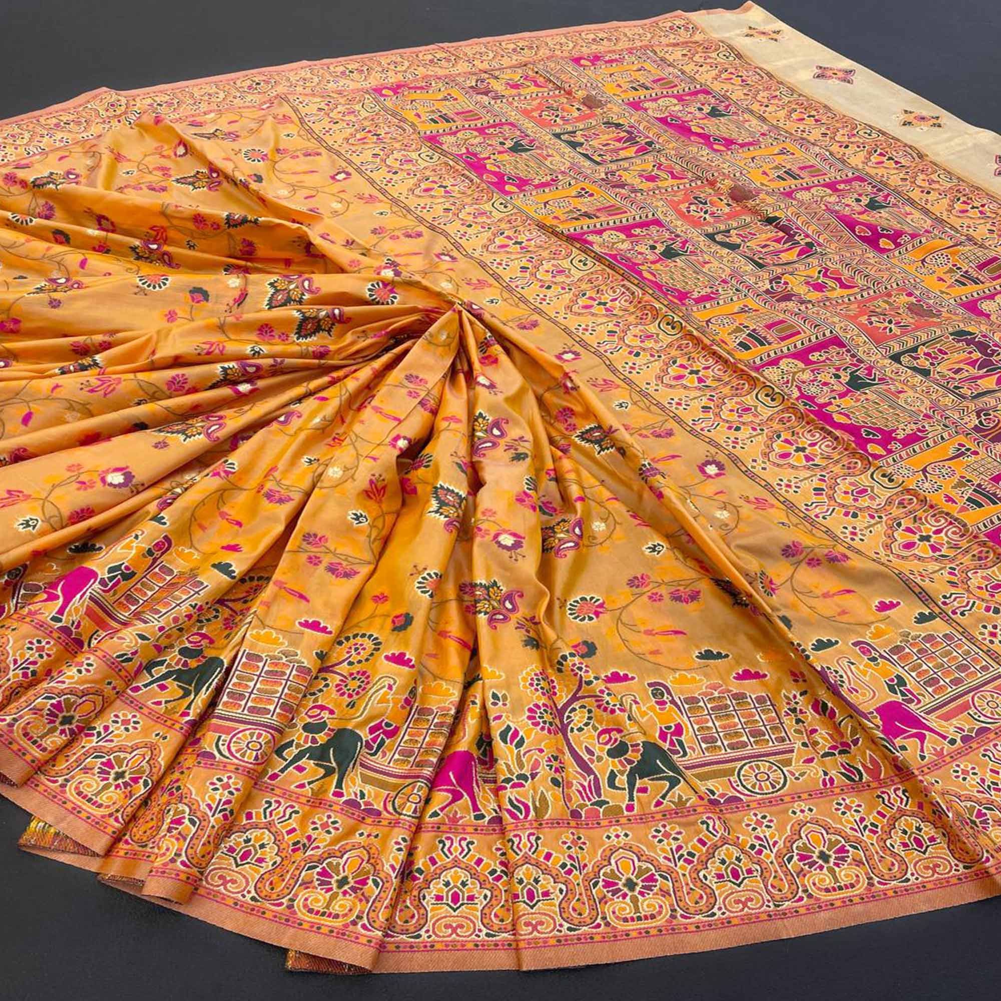 Royal Mustard Pashmina Silk Saree with Rajwadi Zari Weaving