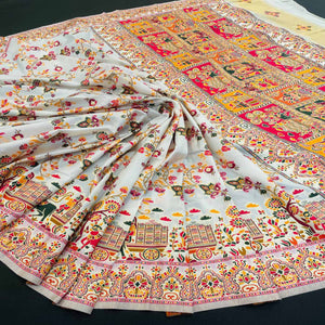 Royal Off White Pashmina Silk Saree with Rajwadi Zari Weaving