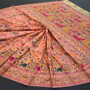 Royal Peach Pashmina Silk Saree with Rajwadi Zari Weaving