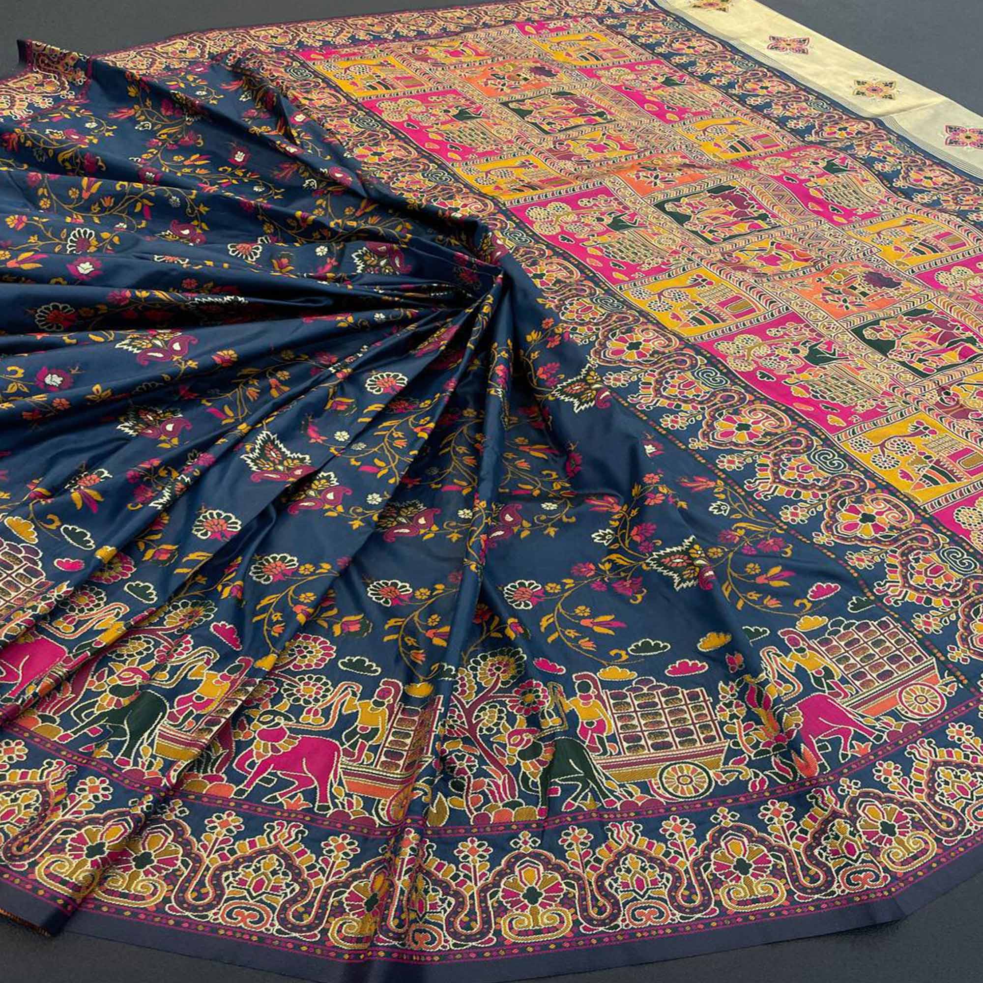 Royal Teal Pashmina Silk Saree with Rajwadi Zari Weaving