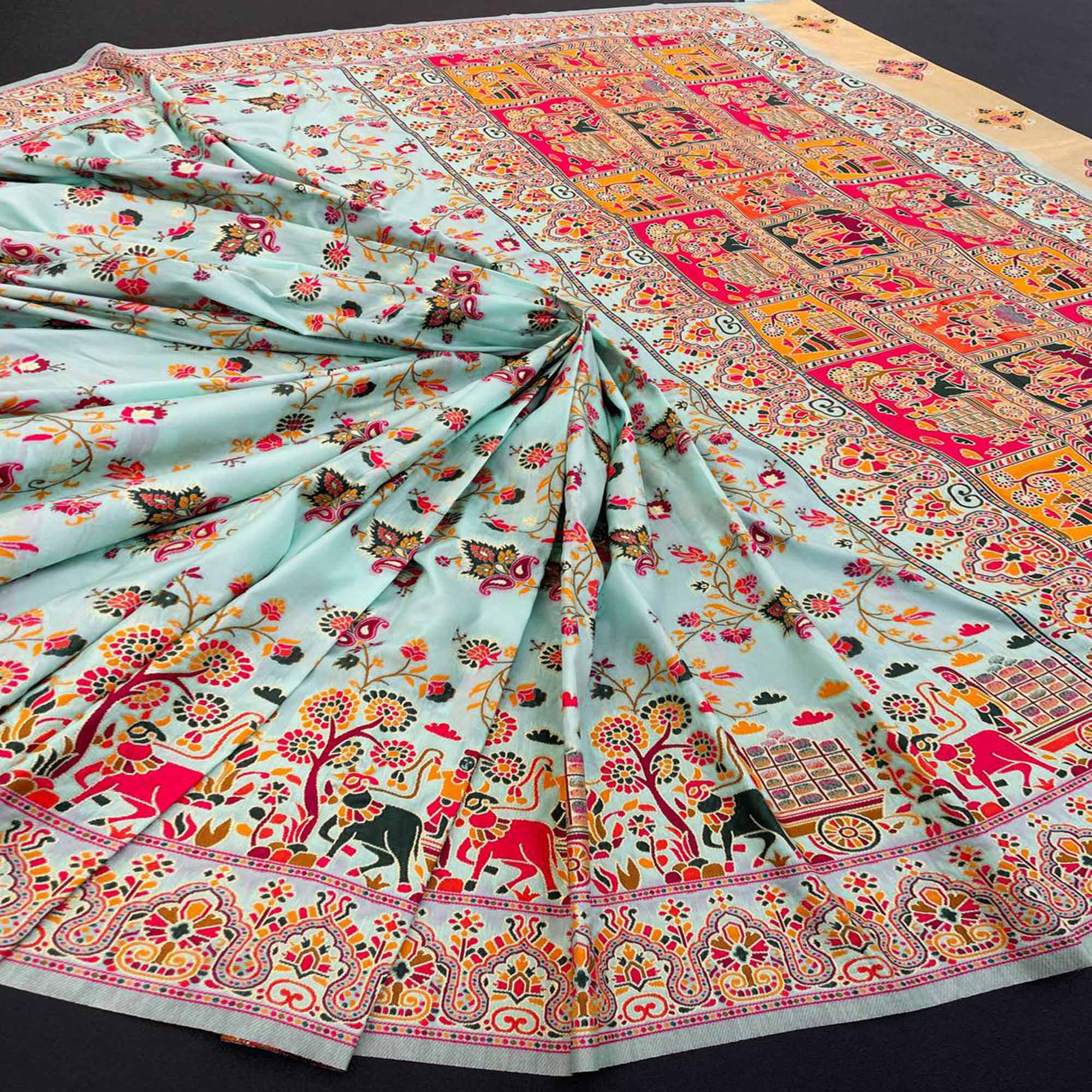 Royal Turquoise Pashmina Silk Saree with Rajwadi Zari Weaving