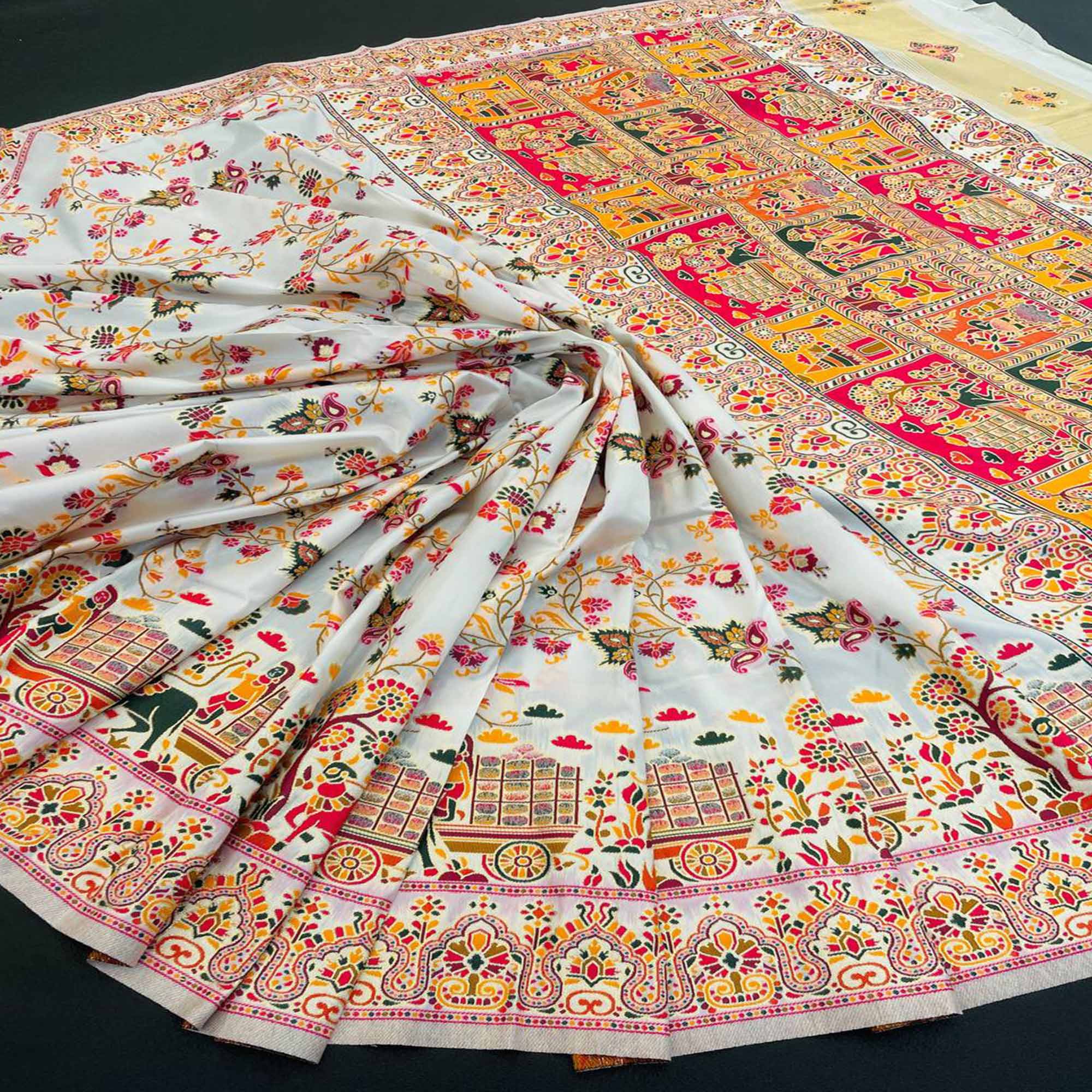 Royal White Pashmina Silk Saree with Rajwadi Zari Weaving