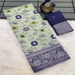 Light Green & Blue Designer Tissue Saree with Zari Weaving