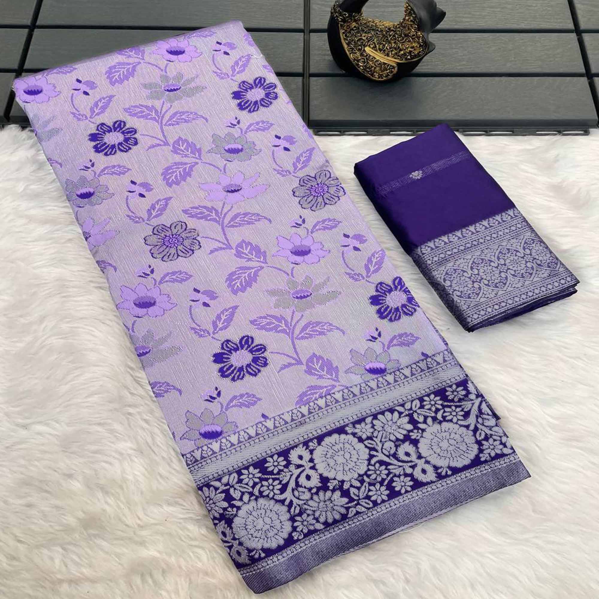 Violet Designer Tissue Saree with Zari Weaving