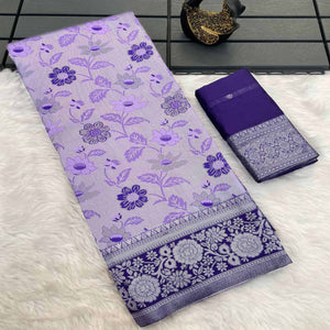 Violet Designer Tissue Saree with Zari Weaving