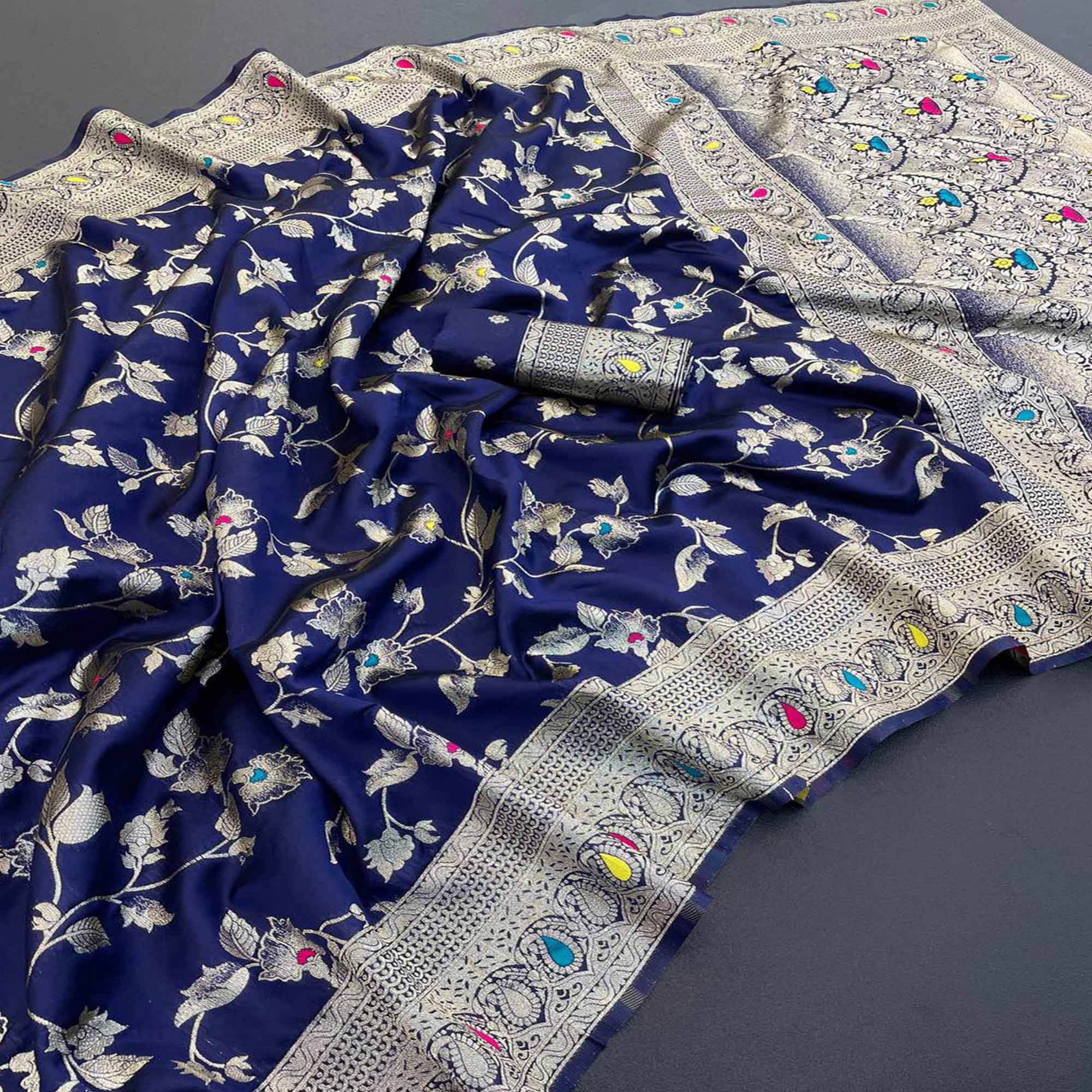 Blue Heritage Pure Silk Saree with Heavy Zari Work