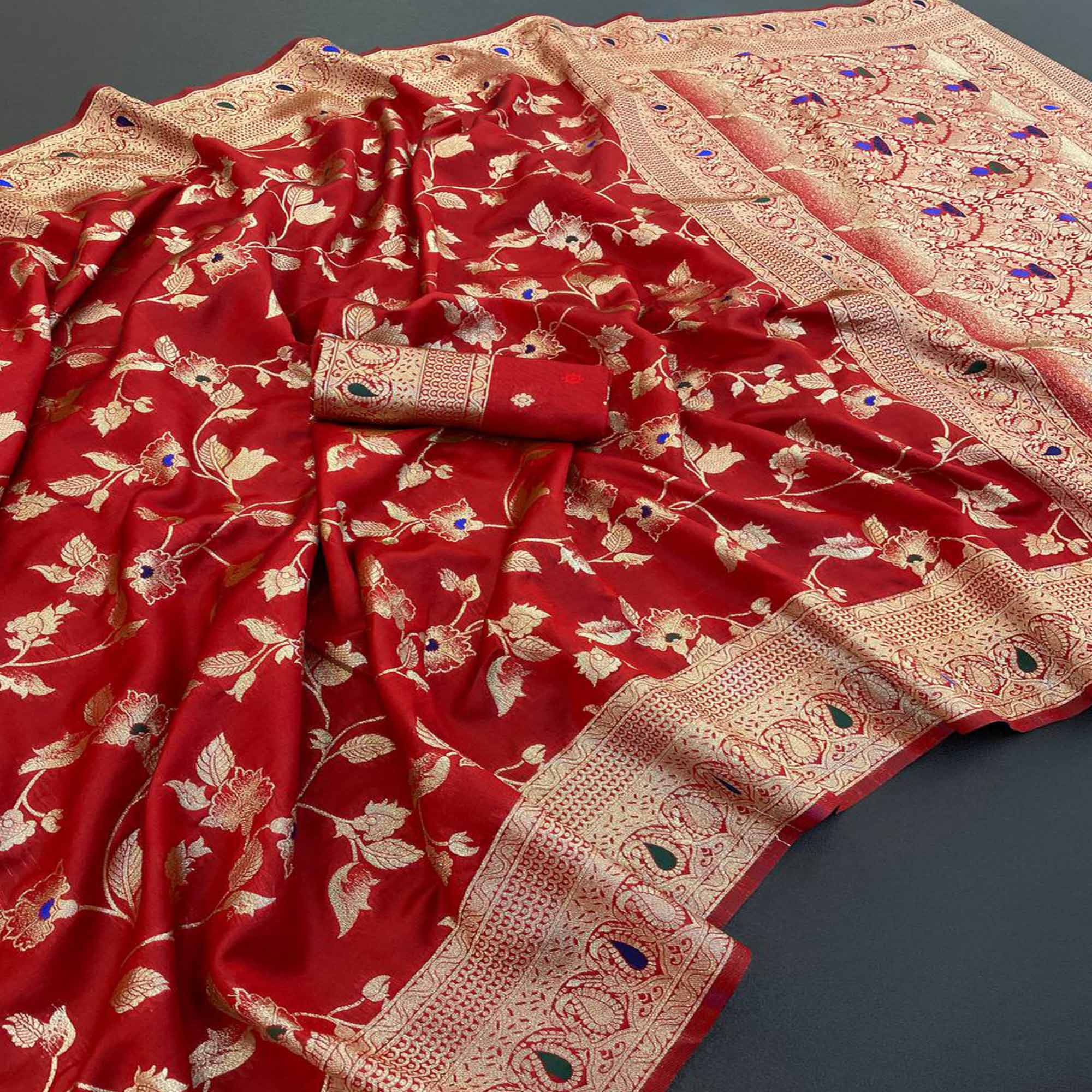 Red Heritage Pure Silk Saree with Heavy Zari Work