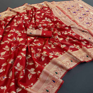 Red Heritage Pure Silk Saree with Heavy Zari Work