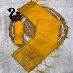 Mustard Saree in Pure Georgette Featuring Delicate Zari Butti Work