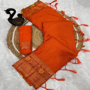 Orange Saree in Pure Georgette Featuring Delicate Zari Butti Work