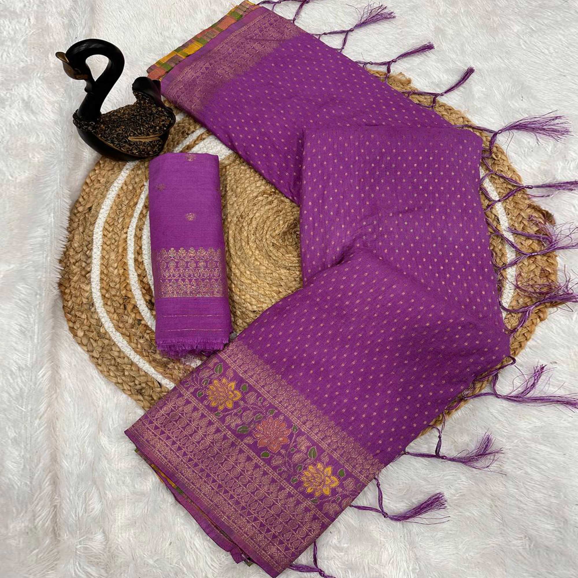 Purple Saree in Pure Georgette Featuring Delicate Zari Butti Work