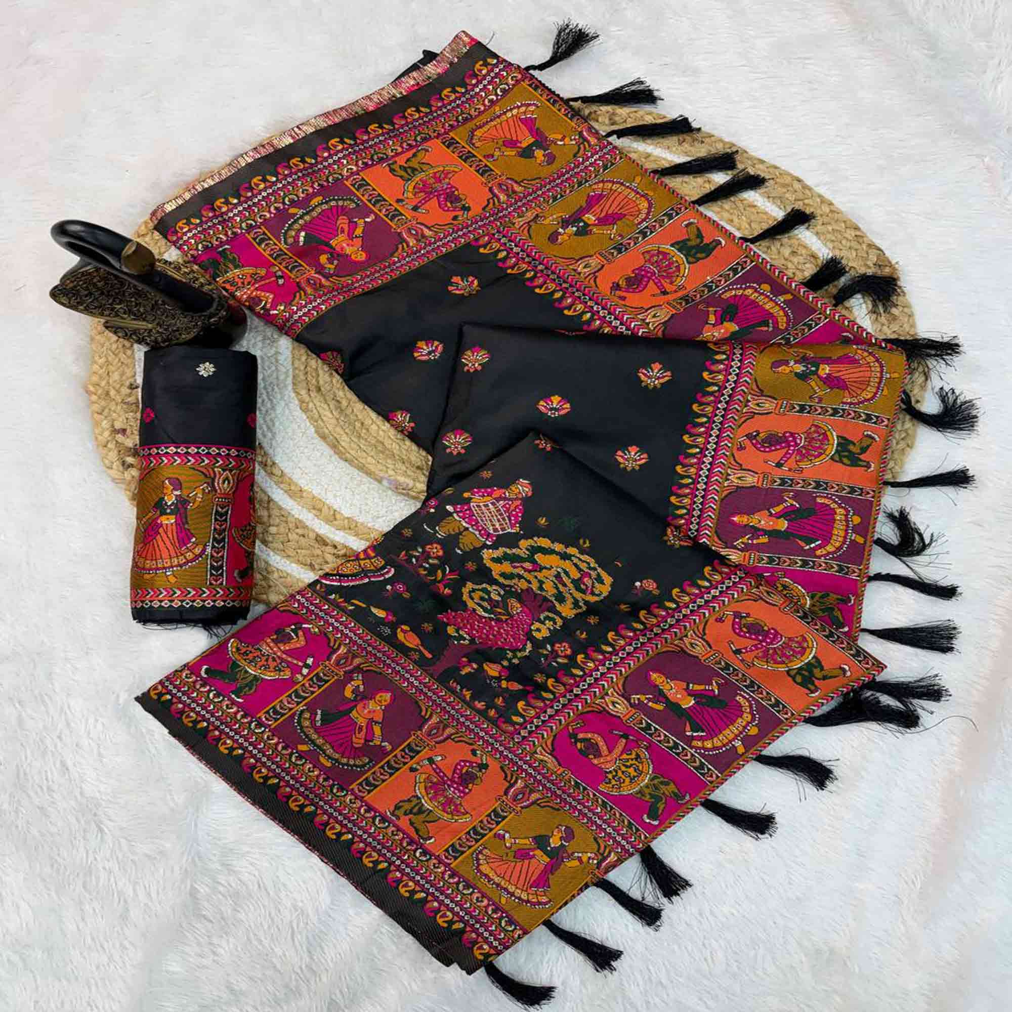 Black Pashmina Silk Saree Enhanced with Intricate Rajwadi Zari Weaves for Festive Elegance