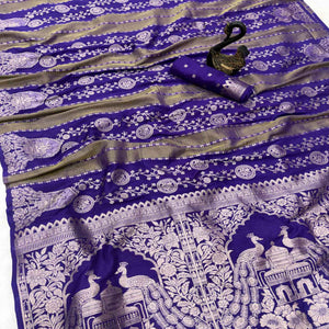 Violet Festive Wear Chinya Tissue Silk Saree Enhanced with Intricate Zari Weaving Detailing