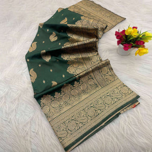 Green Pure Banarasi Silk Saree Adorned with Exquisite Floral Zari Weaving