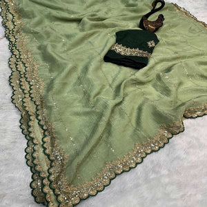 Green Sequins Embroidered Tussar silk Saree