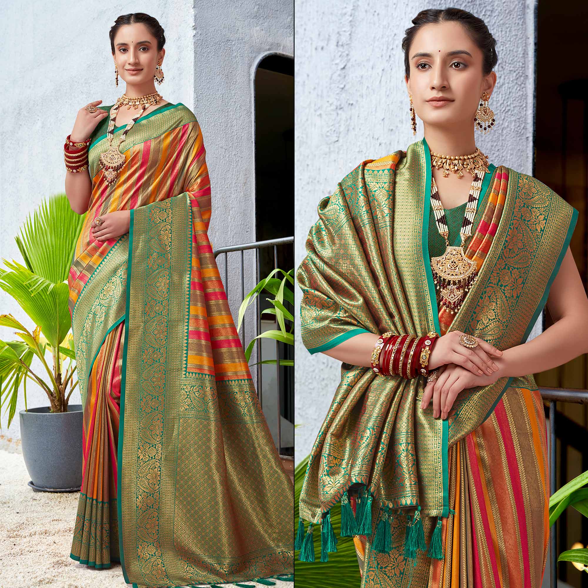 Multicolor Floral Woven Kanjivaram Silk Saree