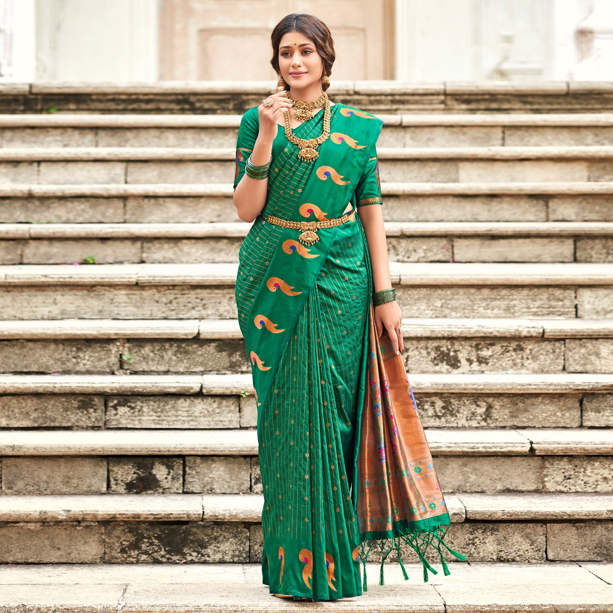 Green Woven Art Silk Paithani Saree