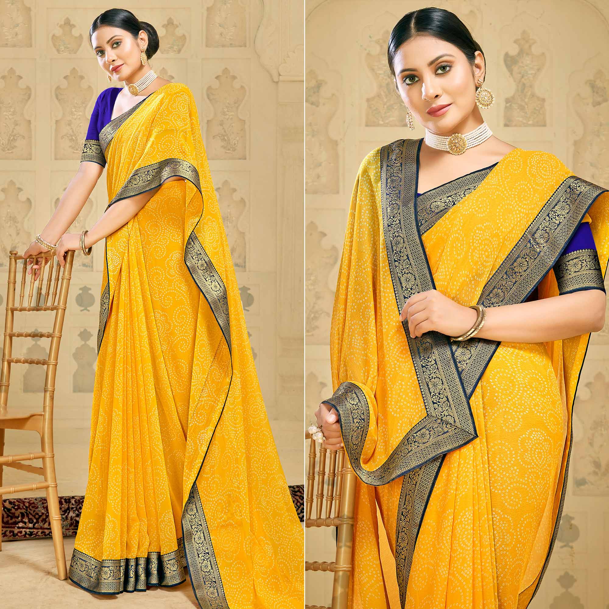 Yellow Bandhani Printed Georgette Saree