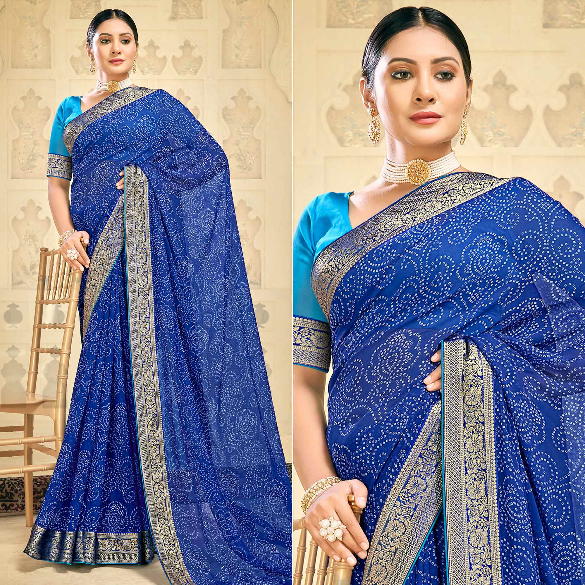 Blue Bandhani Printed Georgette Saree