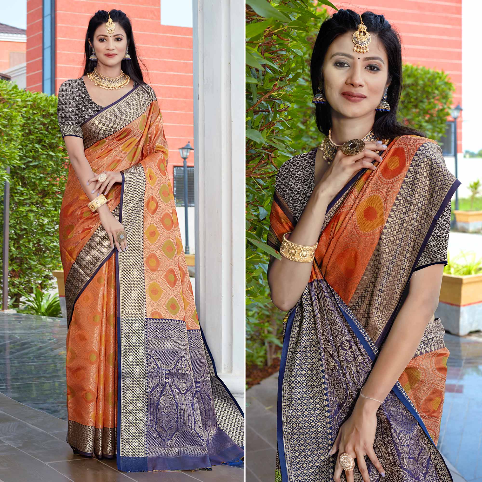 Orange Woven Art Silk Saree