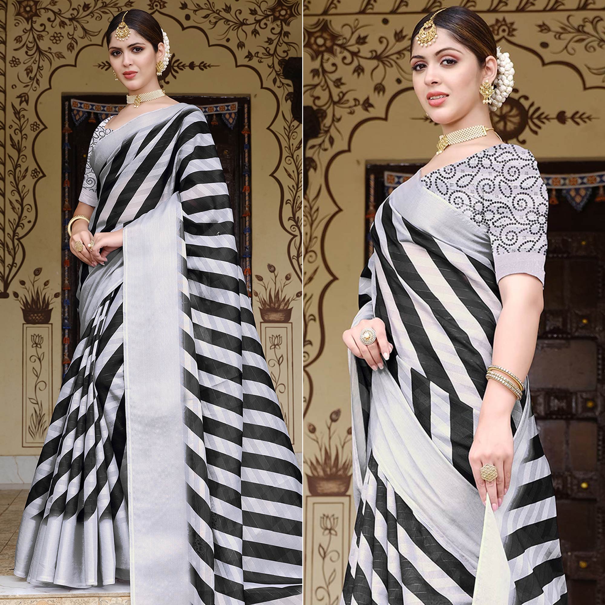 Black Printed Pure Cotton Saree