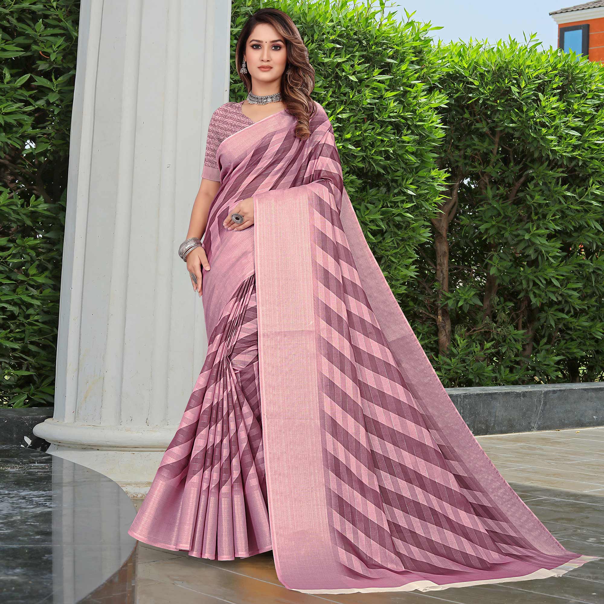 Mauve Printed Pure Cotton Saree