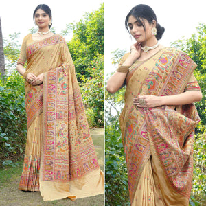 Chikoo Woven Pure Silk Saree