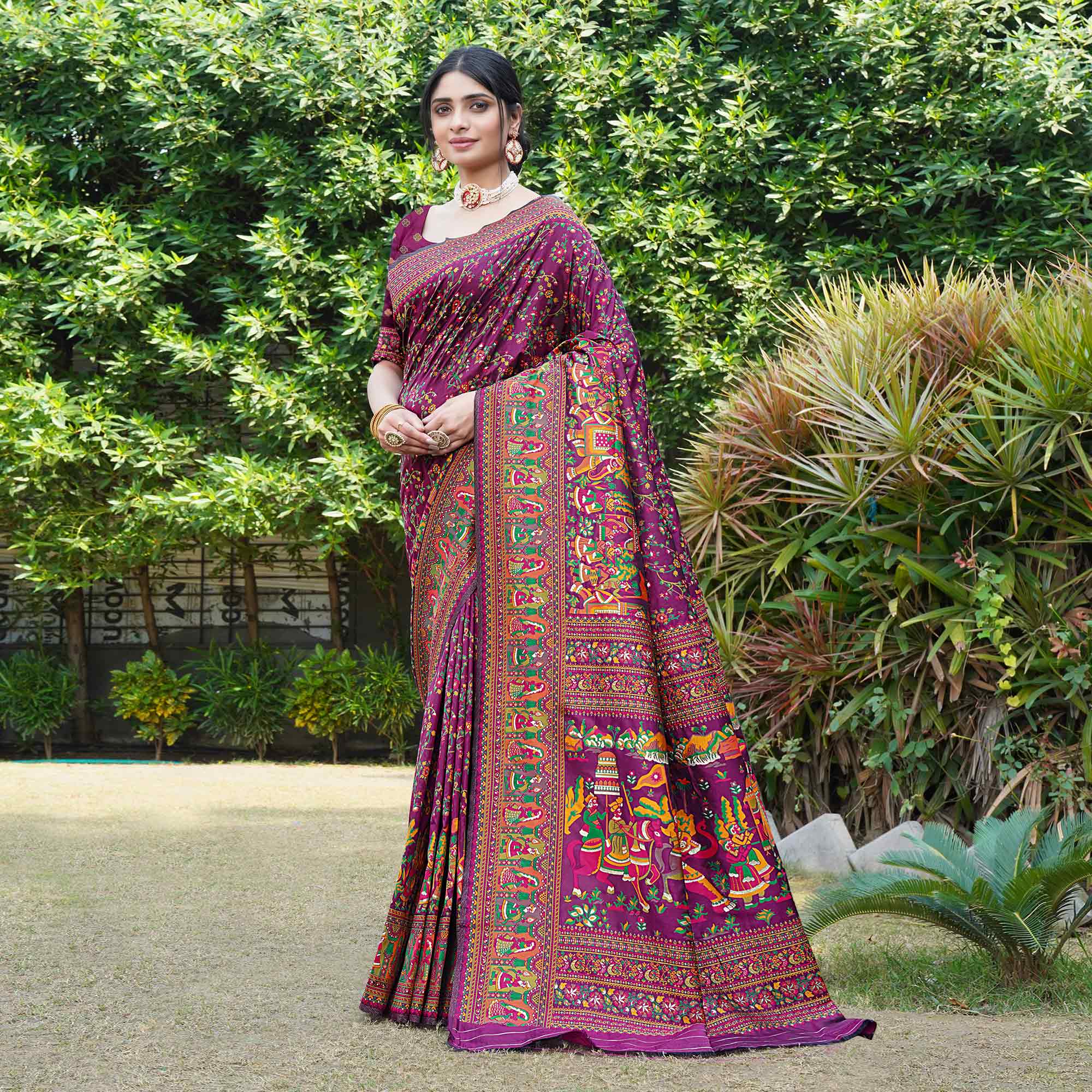 Purple Floral Purple Woven Pure Silk Saree