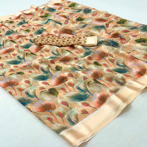 Beige Digital Printed Georgette Saree