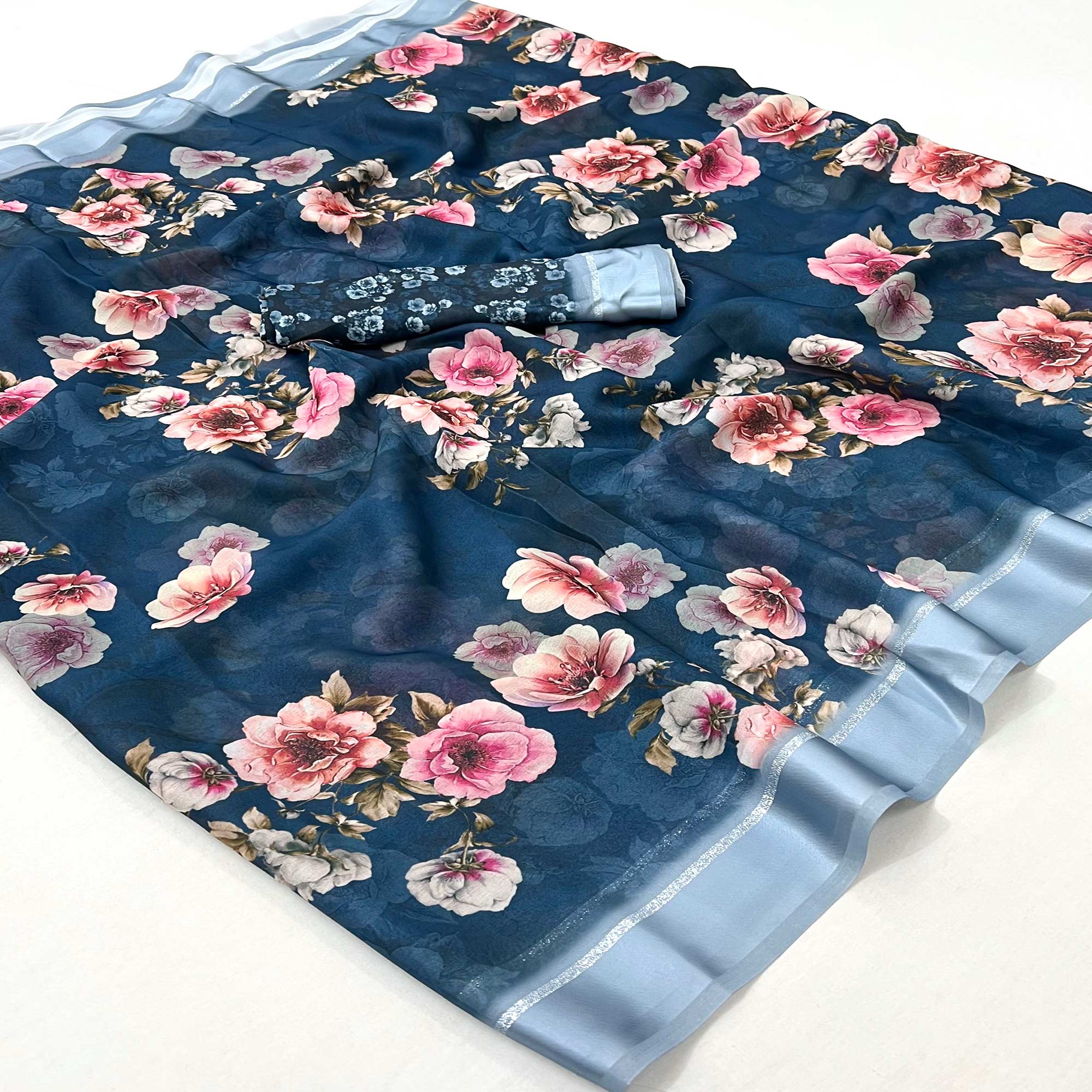 Blue Digital Printed Georgette Saree