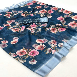 Blue Digital Printed Georgette Saree