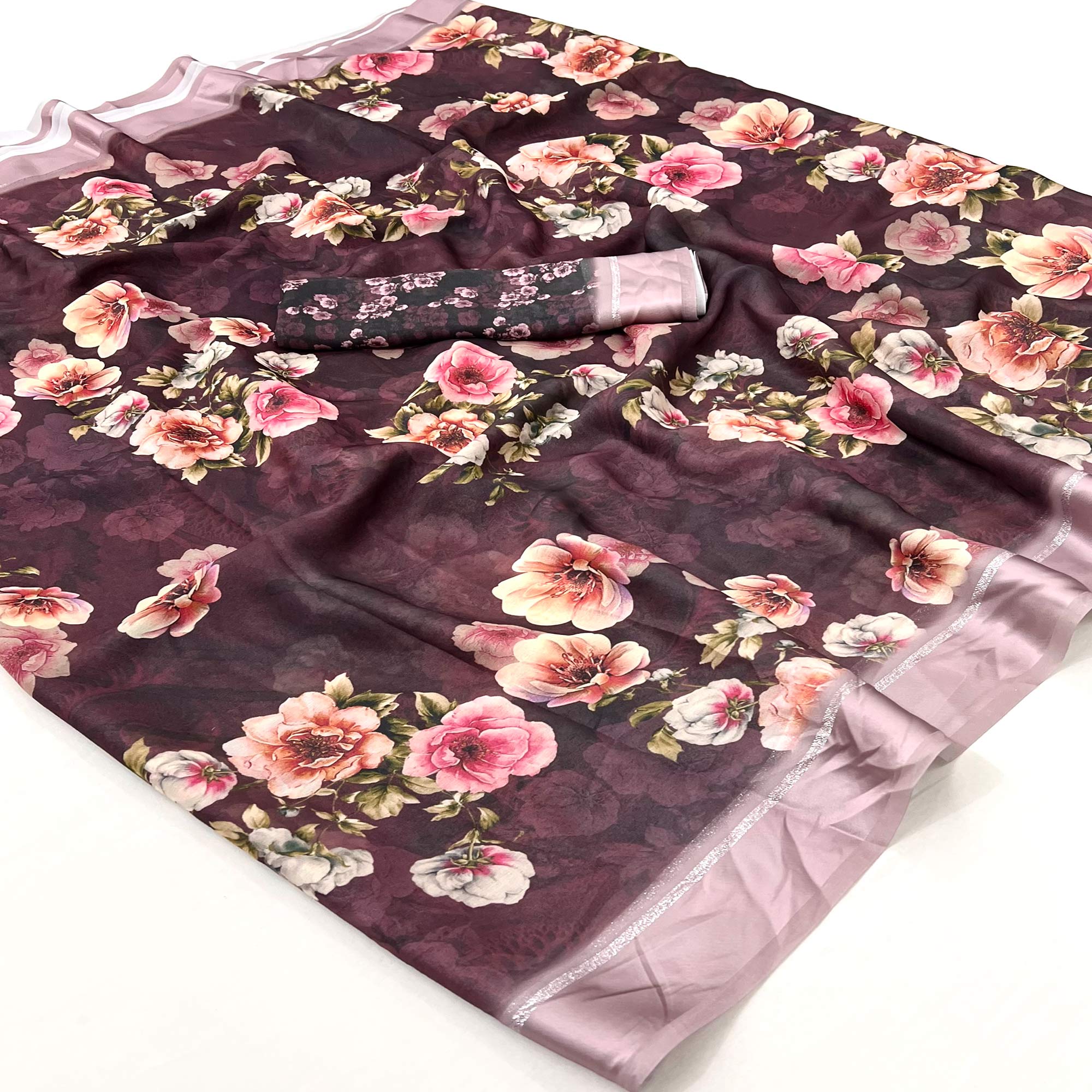 Coffee Brown Digital Printed Georgette Saree