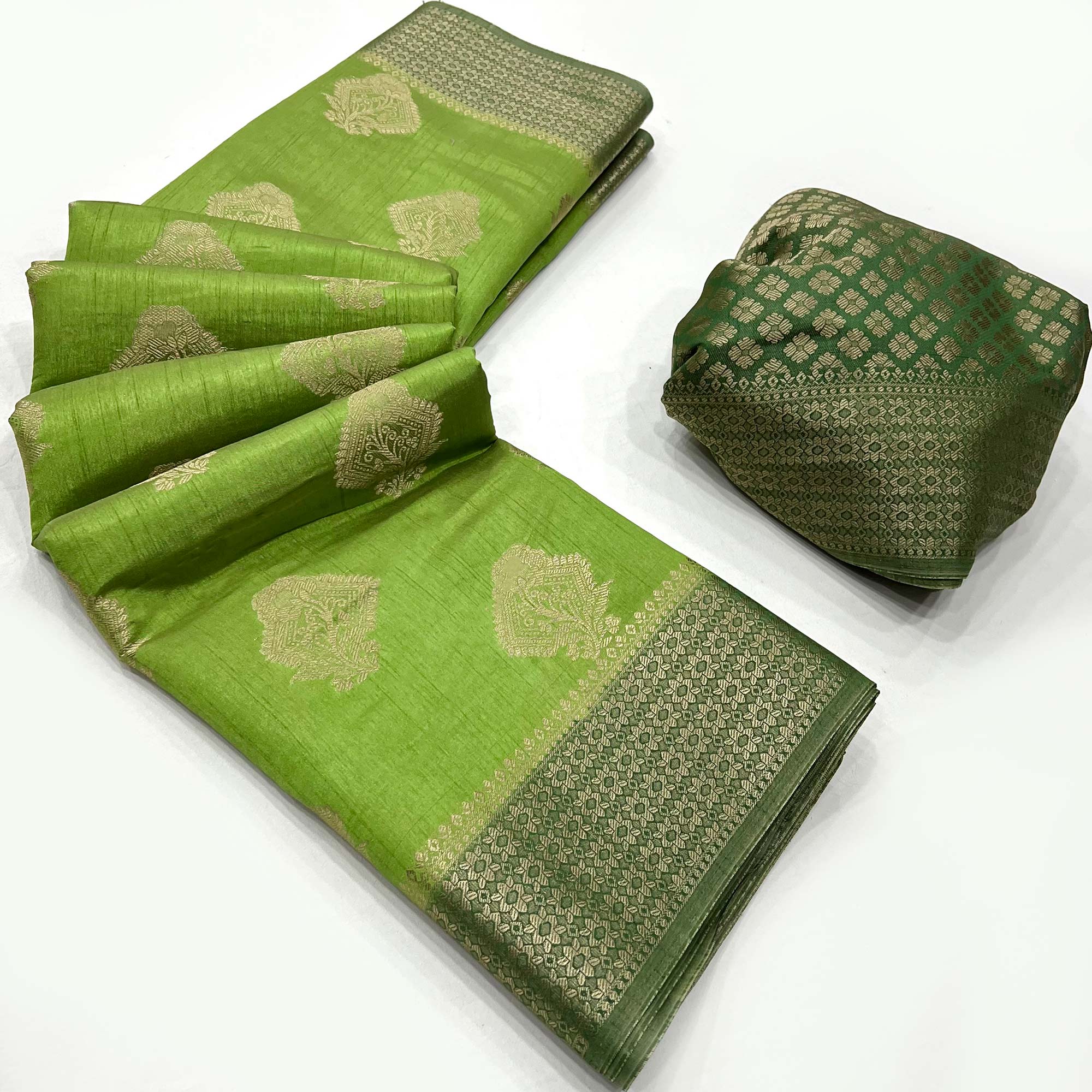 Green Zari Woven Raw Silk Saree