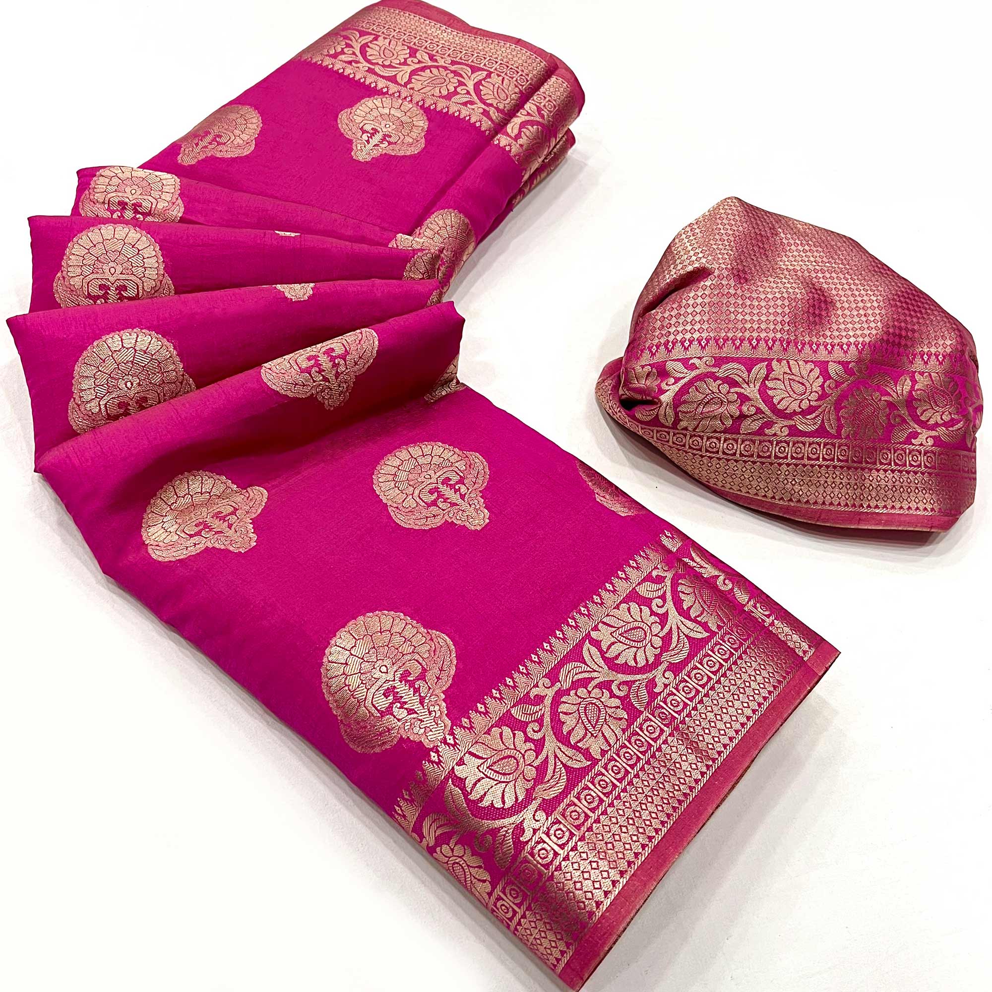 Magenta Zari Woven Raw Silk Saree