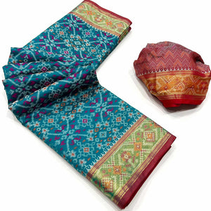 Teal Woven Cotton Silk Patola Saree
