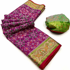 Purple Woven Cotton Silk Patola Saree