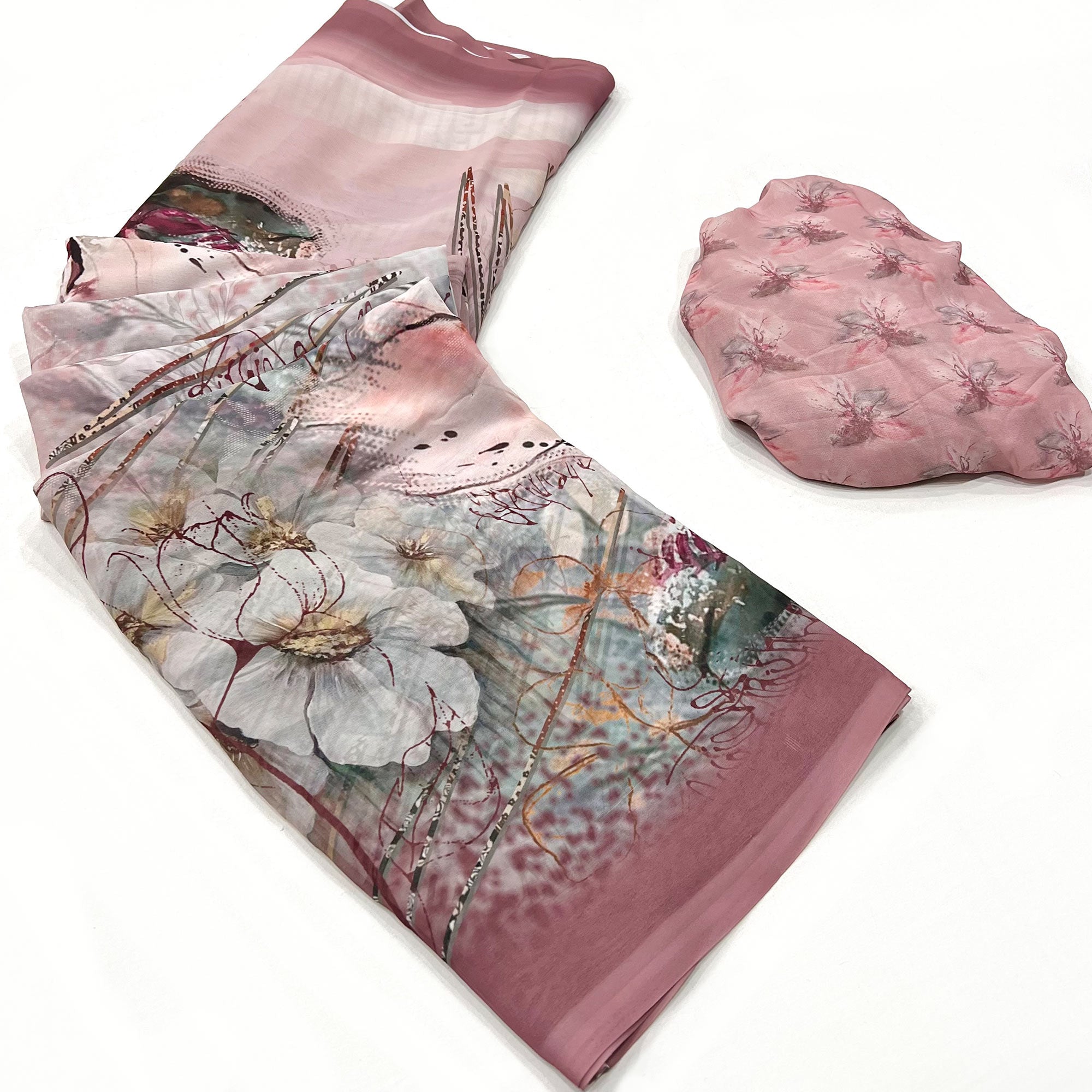 Peach Floral Digital Printed Georgette Saree