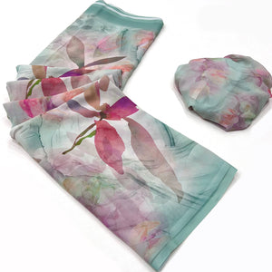 Blue Floral Digital Printed Georgette Saree