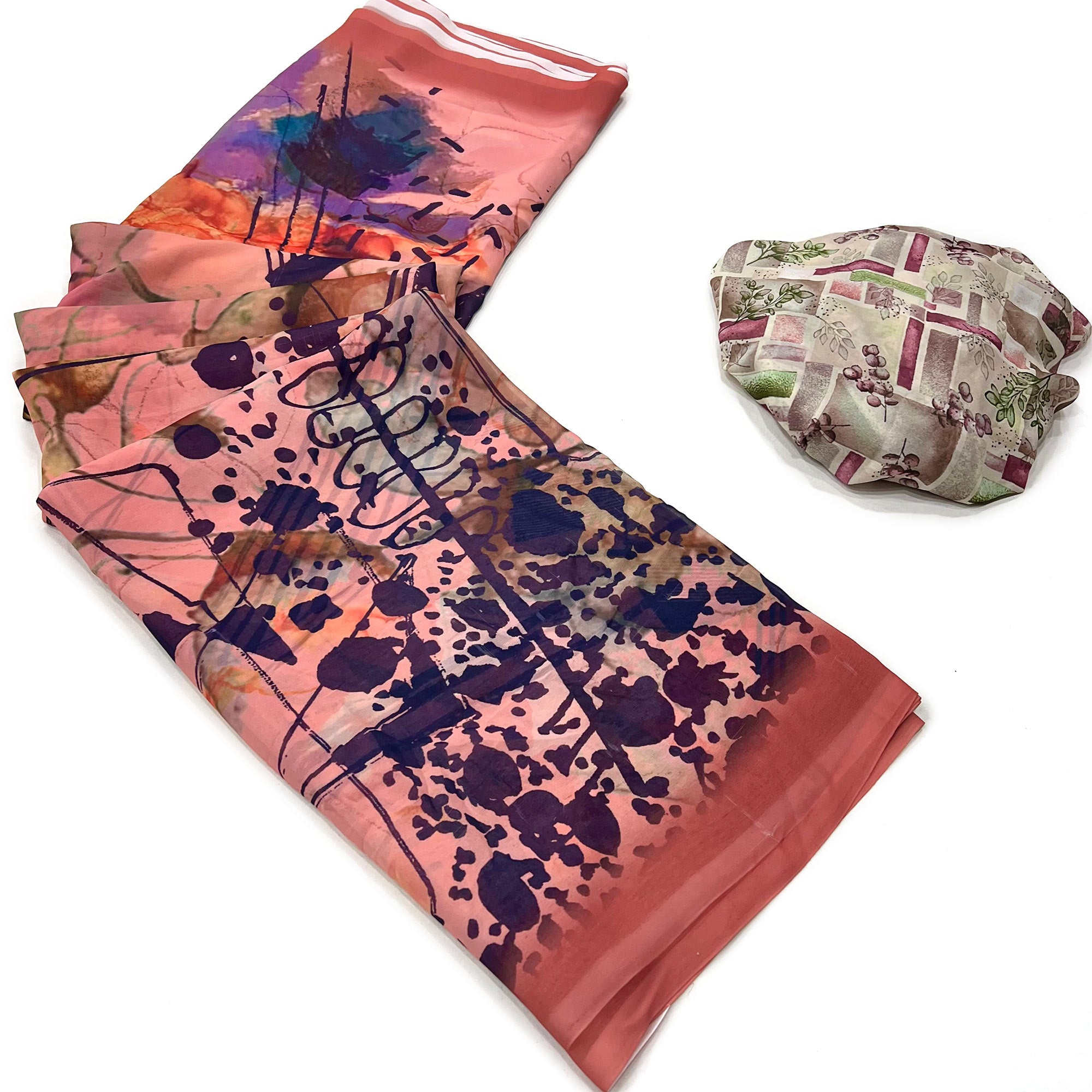 Peach Digital Printed Georgette Saree