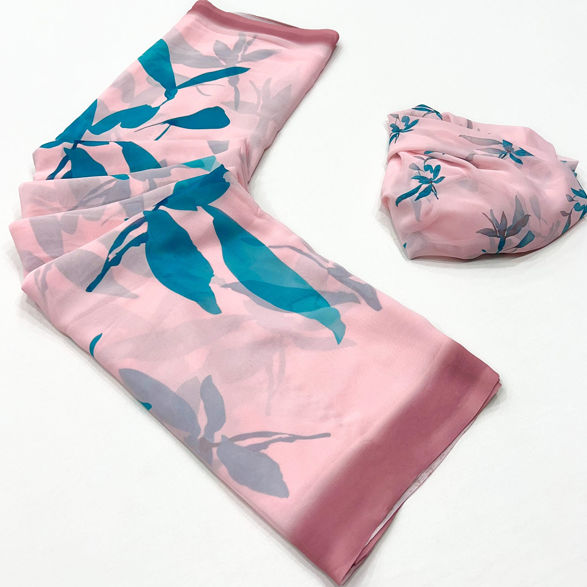 Pink Floral Digital Printed Georgette Saree