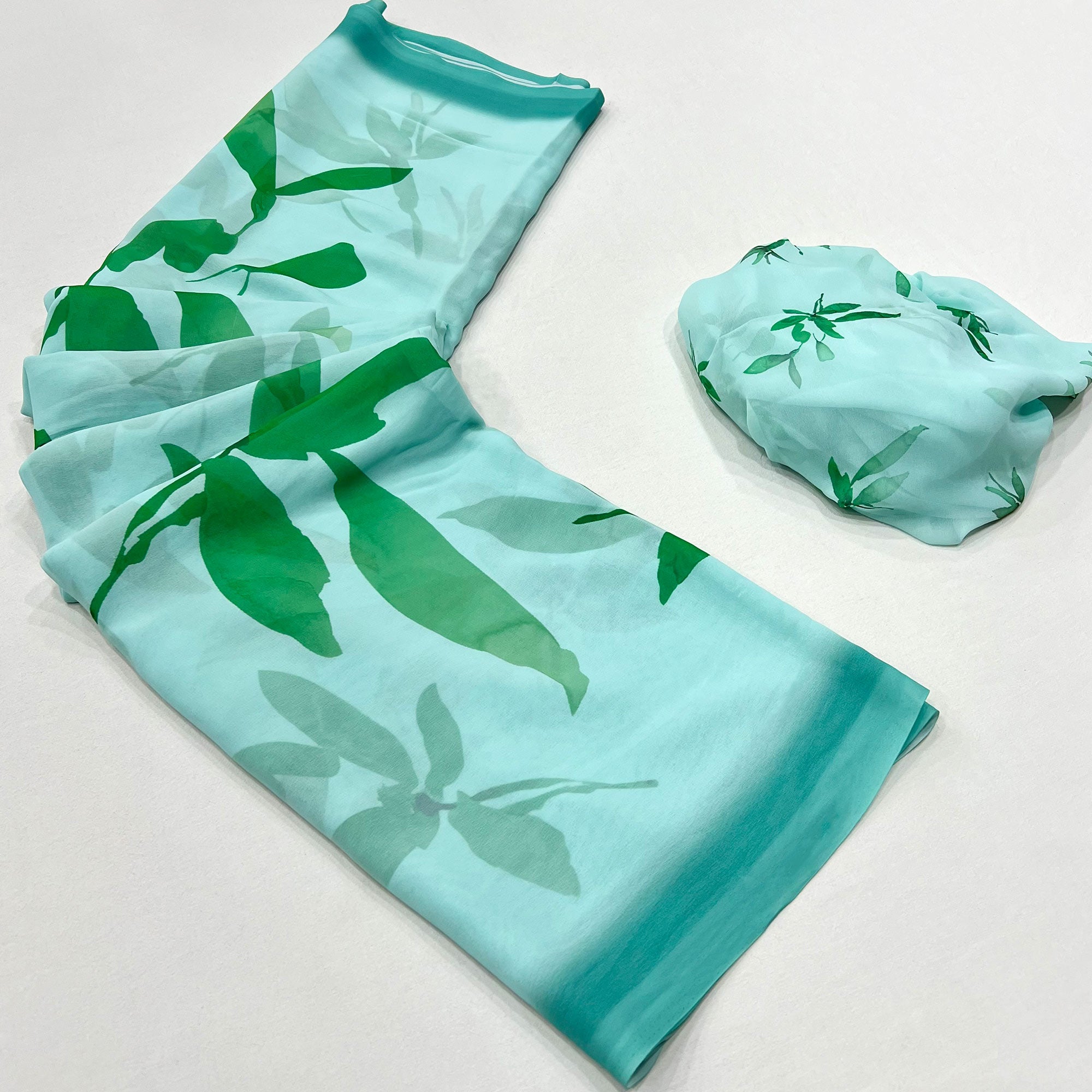 Blue Floral Digital Printed Georgette Saree