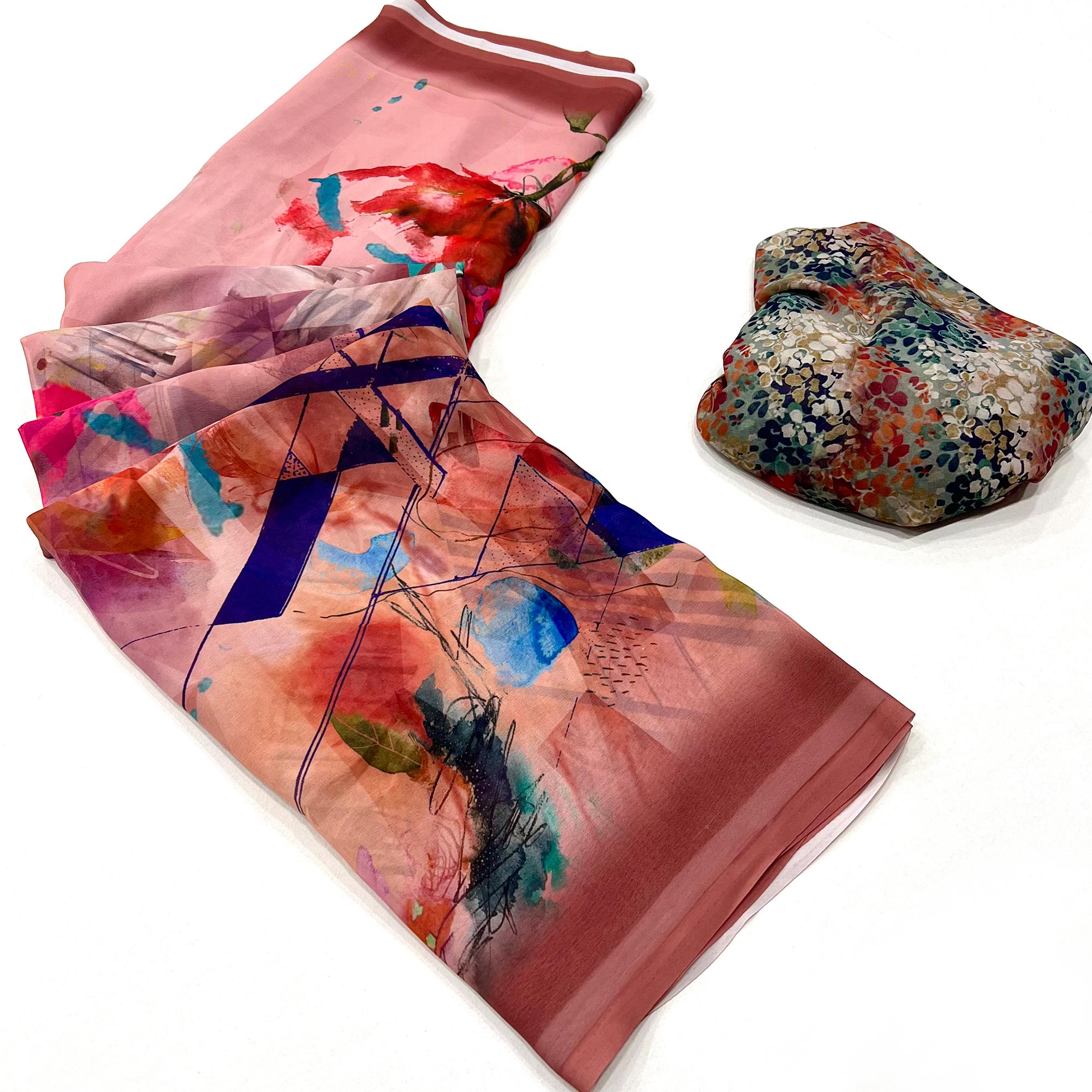 Peach Floral Digital Printed Georgette Saree